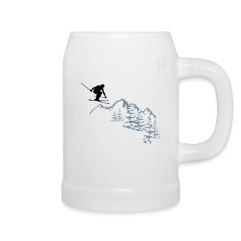 Skifahren, Ski, Berge, Alpen - Bierkrug - Weiß - Rechts
