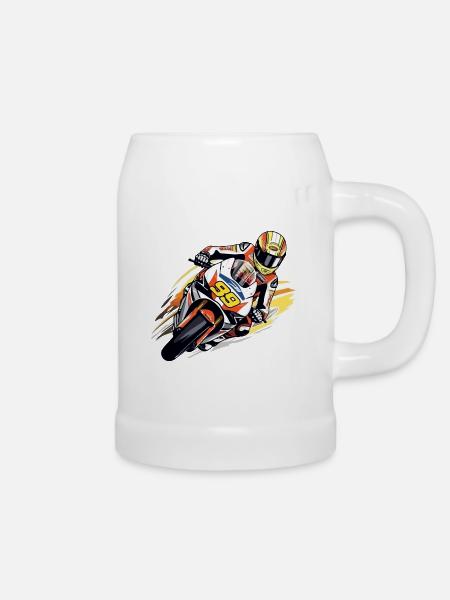 Rennmotorrad Nr. 99 - Bierkrug - Weiß
