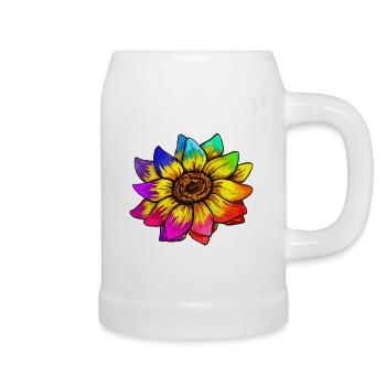 Sonnenblume in Regenbogenfarben - Bierkrug - Weiß - Rechts