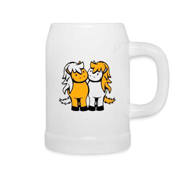 2 Pferde Mann Frau Liebespaar Freunde Liebe Team - Bierkrug - Weiß - Rechts