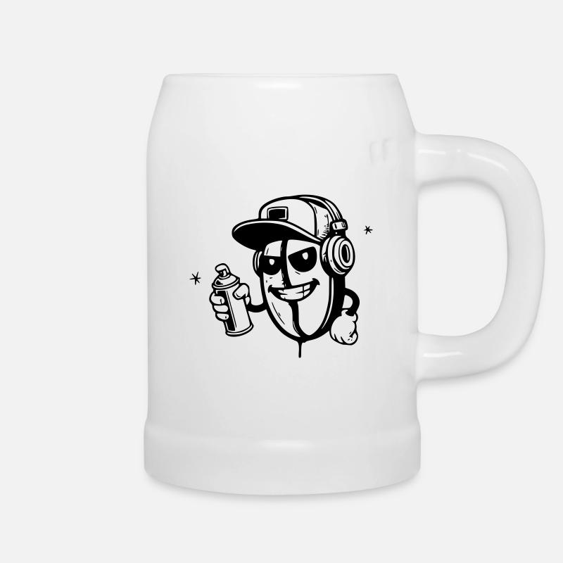 graffiti coffee bean character hip-hop - Beer Mug - white