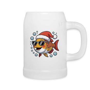 Poisson de Noël avec des lunettes de soleil - Chope en céramique - blanc - Droite