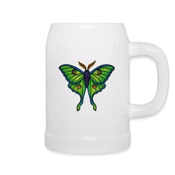 Neon Green Butterfly Winged Bloom - Beer Mug - white - Right