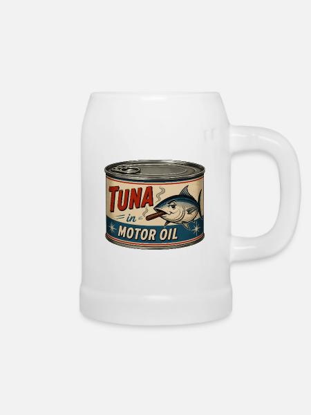 Thunfisch im Motoröl - Bierkrug - Weiß