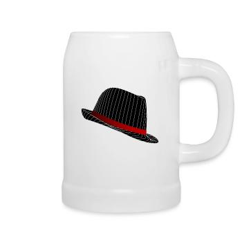 Chapeau élégant dans la conception de rayures. - Chope en céramique - blanc - Droite
