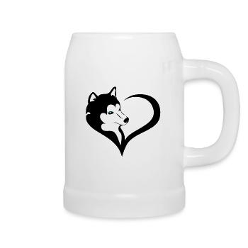 Husky Silhouette mit blauem Auge - Bierkrug - Weiß - Rechts