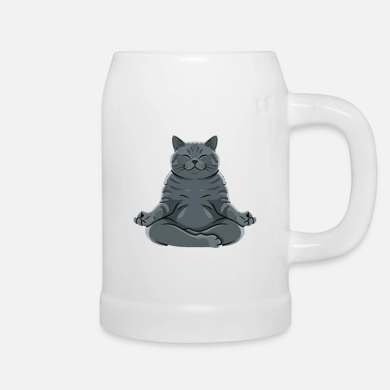 Chat gris méditant - Chope en céramique - blanc