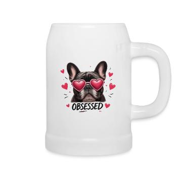 Obsessed Hund mit Herzbrillen - Bierkrug - Weiß - Rechts