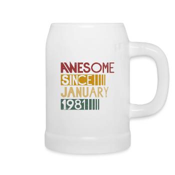 Born in January 1981 retro birthday - Beer Mug - white - Right