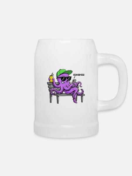 Lustiger Oktopus mit Smartphone - Bierkrug - Weiß