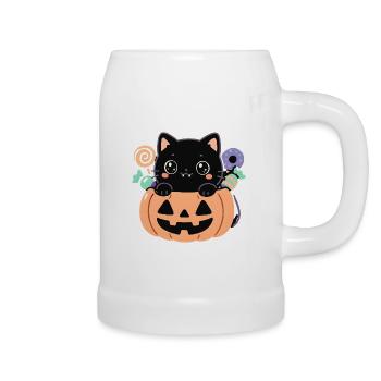 Chaton noir dans citrouille Halloween kawaii - Chope en céramique - blanc - Droite