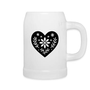 Scandinavian Heart – Nordic Folk Art Design - Beer Mug - white - Right