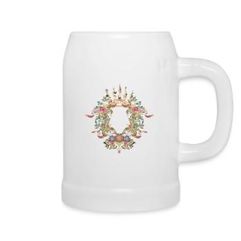 Baroque frame with crown, roses & shell ornament - Beer Mug - white - Right