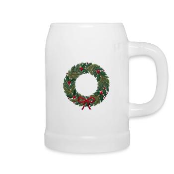 Embroidered Christmas wreath, scalable (printed) - Beer Mug - white - Right