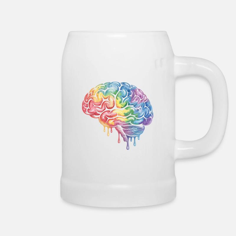 Regenbogenhirn Farbverlauf Druckdesign - Bierkrug - Weiß