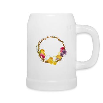 Couronne de printemps avec motif de Pâques et de printemps - Chope en céramique - blanc - Droite