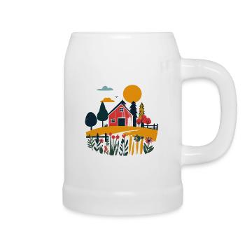 Rote Scheune im Sommerfeld Bauernhof Motiv - Bierkrug - Weiß - Rechts