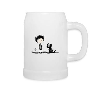 Junge mit Hund - Bierkrug - Weiß - Rechts