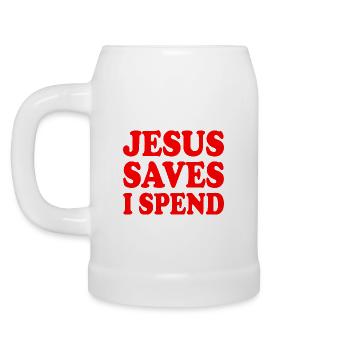 jesus saves i spend - Bierkrug - Weiß - Links