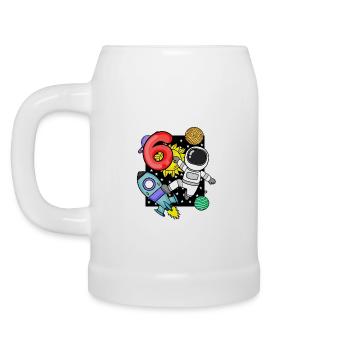 6th birthday astronaut 6 years boy gift - Beer Mug - white - Left
