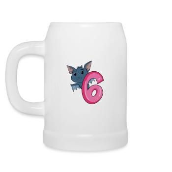 6 years old - 6th birthday - bat motif - Beer Mug - white - Left