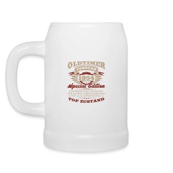 70. Geburtstag Oldtimer Februar Jahrgang 1954 - Bierkrug - Weiß - Links