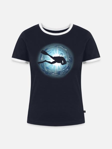 Taucher - Frauen Kontrast-T-Shirt - Navy/Weiß 