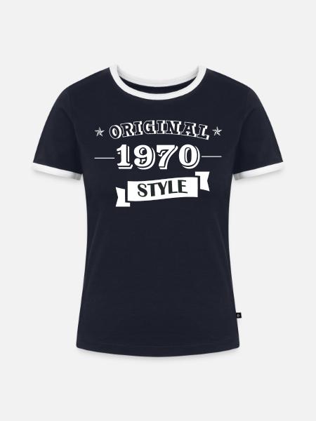 Original 1970 Style - Frauen Kontrast-T-Shirt - Navy/Weiß