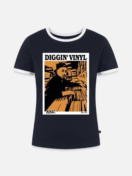 Vinyl Schallplatten Poster 94 - Frauen Kontrast-T-Shirt - Navy/Weiß