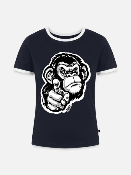 Monochromes Affenzeigen - Frauen Kontrast-T-Shirt - Navy/Weiß 
