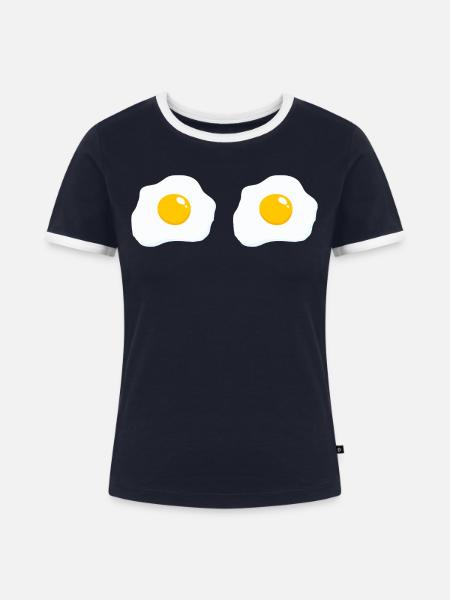 Doppelspiegelei Cartoon - Frauen Kontrast-T-Shirt - Navy/Weiß 