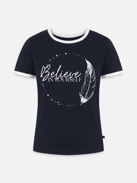 Believe in yourself - Frauen Kontrast-T-Shirt - Navy/Weiß