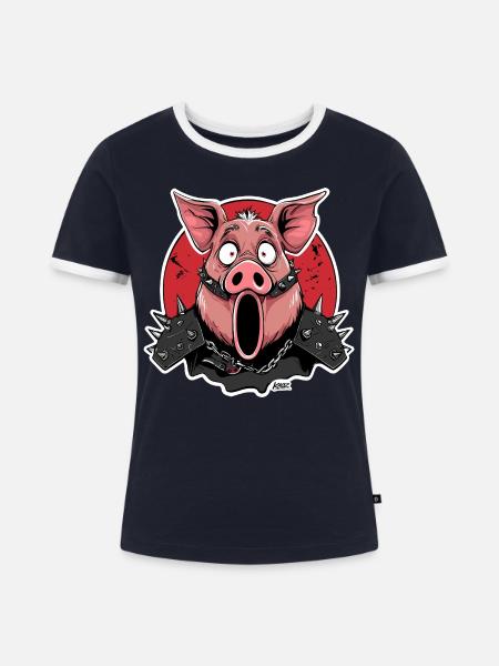 Punk Pig Screams-Aufkleber - Frauen Kontrast-T-Shirt - Navy/Weiß