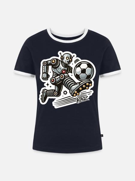 Robo Striker Fußball-Roboter - Frauen Kontrast-T-Shirt - Navy/Weiß