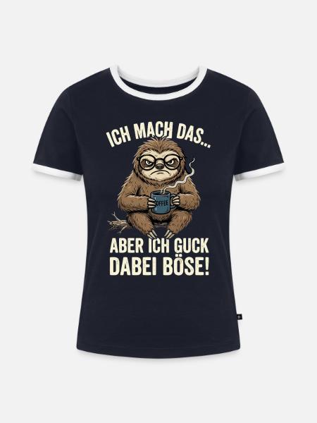 Faultier Böser Blick Kaffee - Frauen Kontrast-T-Shirt - Navy/Weiß
