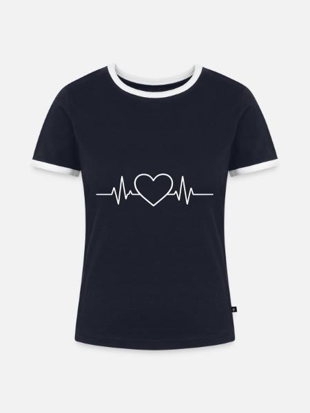 Herz EKG - Frauen Kontrast-T-Shirt - Navy/Weiß