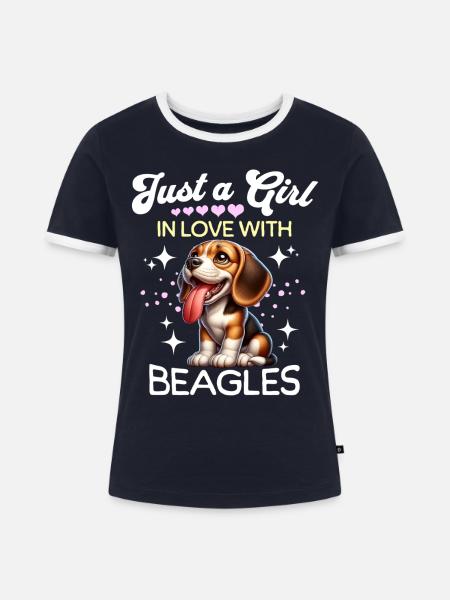 Beagle Mädchen - Frauen Kontrast-T-Shirt - Navy/Weiß 
