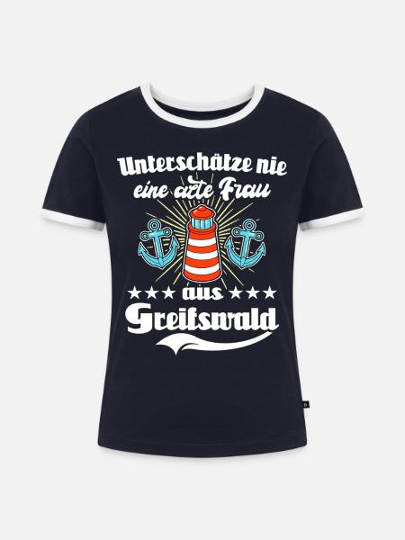 Greifswald Frau Greifswalderin - Frauen Kontrast-T-Shirt - Navy/Weiß
