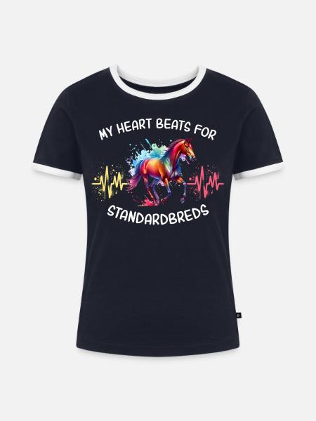 Traber Herzlinie Pferd - Frauen Kontrast-T-Shirt - Navy/Weiß