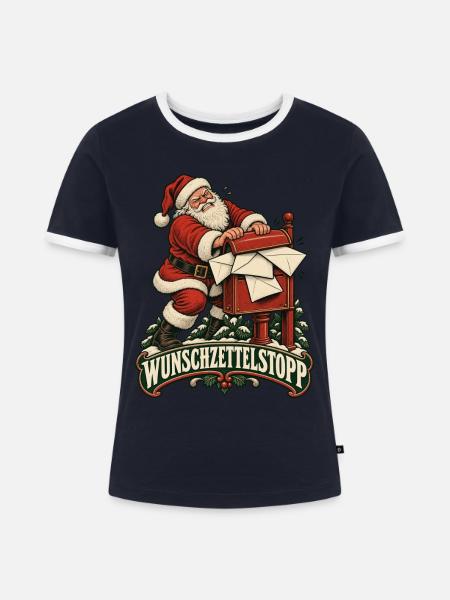 Wunschzettelstopp – Weihnachtsmann am Briefkasten - Frauen Kontrast-T-Shirt - Navy/Weiß 
