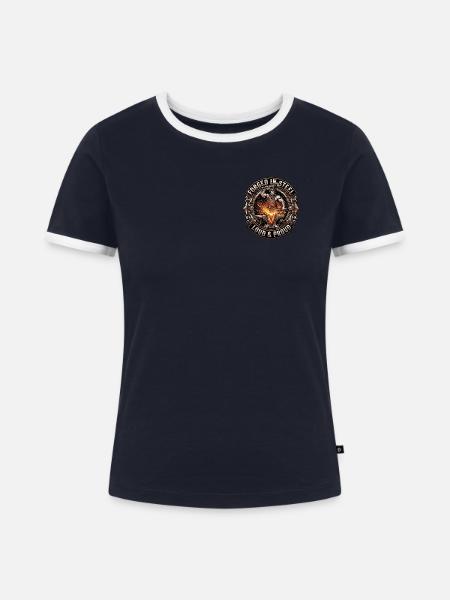 Forged In Steel Metal - Frauen Kontrast-T-Shirt - Navy/Weiß