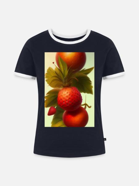 Erdbeere - Frauen Kontrast-T-Shirt - Navy/Weiß