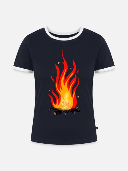Lagerfeuer - Frauen Kontrast-T-Shirt - Navy/Weiß