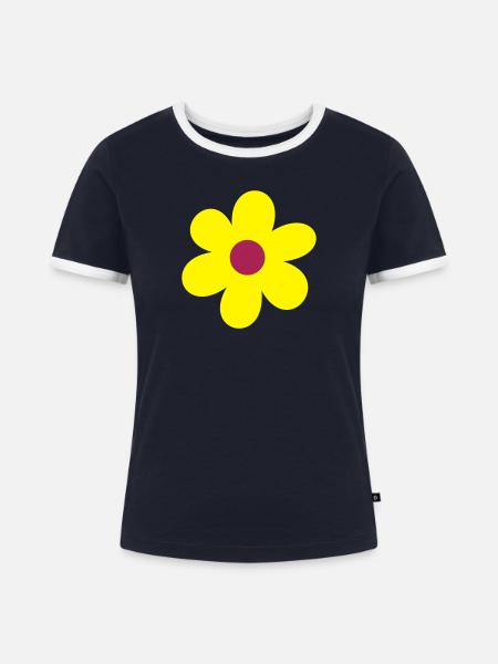 Blumen - Frauen Kontrast-T-Shirt - Navy/Weiß