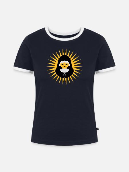 Nonne - Frauen Kontrast-T-Shirt - Navy/Weiß