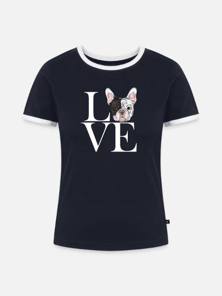 franz Bulldogge white - Frauen Kontrast-T-Shirt - Navy/Weiß