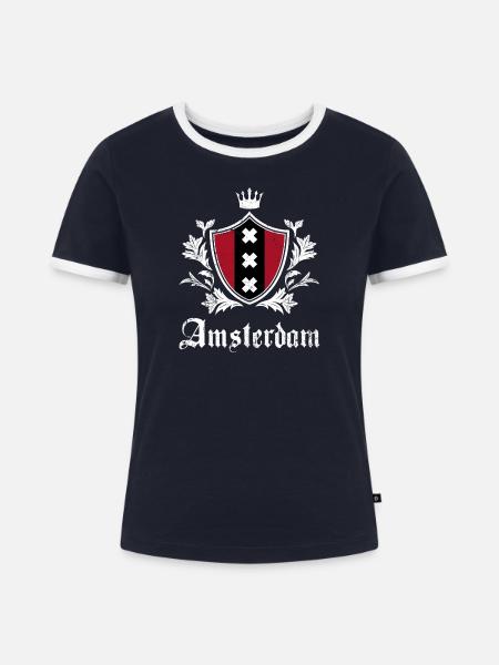 Amsterdamer Wappenschild - Frauen Kontrast-T-Shirt - Navy/Weiß 