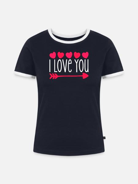 Romantisches Herz mit Pfeil und Liebesbotschaft - Frauen Kontrast-T-Shirt - Navy/Weiß 