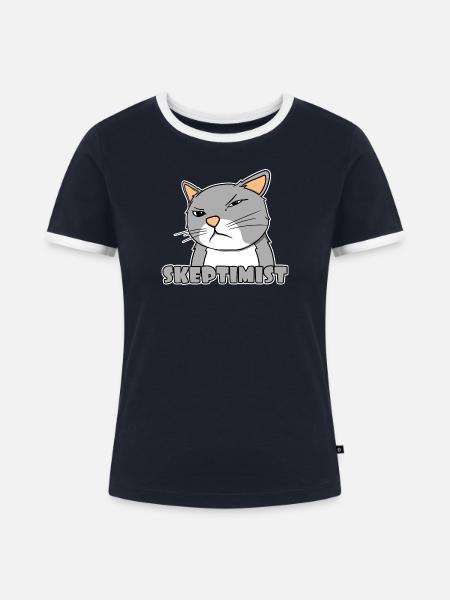 Skeptiker Katze - Skeptimist - Frauen Kontrast-T-Shirt - Navy/Weiß