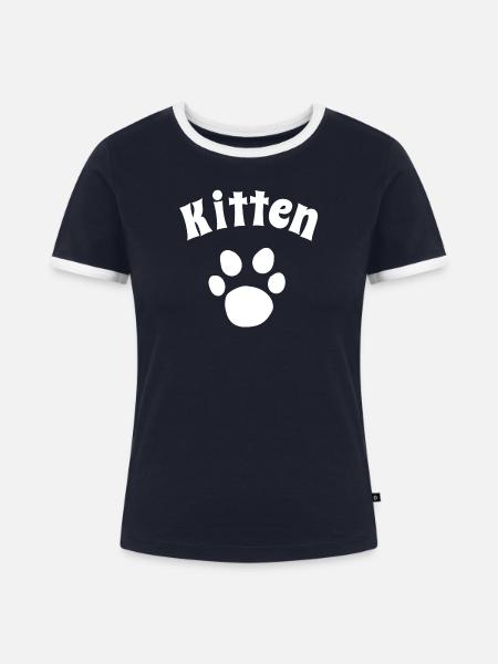 Kitten, Tier tatzen, Stubentiger - Frauen Kontrast-T-Shirt - Navy/Weiß
